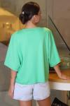 Yeşil Truvakar Kollu Salaş Model Yuvarlak Yaka Renk T-shirt