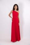 Kırmızı Tek Omuzlu Detaylı Şifon Helen Uzun Abiye Elbise