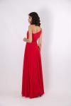 Kırmızı Tek Omuzlu Detaylı Şifon Helen Uzun Abiye Elbise