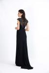 Siyah Transparan Taş İşleme Detaylı Drapeli Uzun Abiye Elbise