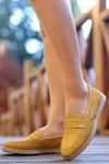 Hardal Sarısı Ella Cilt Desenli Babet Ayakkabı