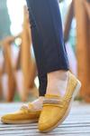 Hardal Sarısı Feri Cilt Desenli Babet Ayakkabı
