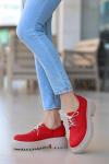 Kırmızı Teri Cilt Desenli Bağcıklı Ayakkabı
