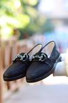 Siyah Celio Cilt Desenli Babet Ayakkabı