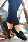 Siyah Ella Cilt Desenli Babet Ayakkabı