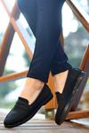 Siyah Ella Cilt Desenli Babet Ayakkabı