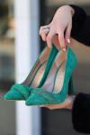 Yeşil Gida Süet Stiletto Ayakkabı