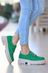 Yeşil Teri Cilt Desenli Bağcıklı Ayakkabı