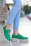 Yeşil Teri Cilt Desenli Bağcıklı Ayakkabı