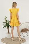 Sarı Brode V Yaka Mini Kloş Elbise