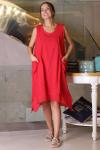 Kırmızı Renk Asimetrik Kesimli Midi Elbise