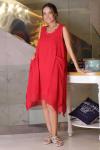 Kırmızı Renk Asimetrik Kesimli Midi Elbise