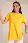 Turuncu Renk Yanı Yırtmaçlı Basic T-Shirt