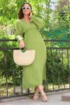 Yeşil Renk V Yakalı Uzun Elbise