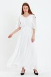 Beyaz Şifon Pelerinli Trend Uzun Abiye Elbise