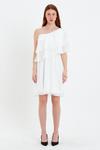 Beyaz Tek Omuzlu Carmen Trend Yeni Mini Elbise