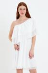 Beyaz Tek Omuzlu Carmen Trend Yeni Mini Elbise