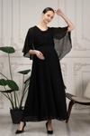 Siyah Pelerinli Özel Trend Hamile Çekimi Uzun Elbise