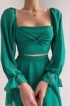 Yeşil Bel Detaylı Şifon Mini Elbise