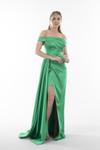 Benetton Drape Detaylı Beden Parçalı Yırtmaçlı Saten Uzun Abiye Elbise