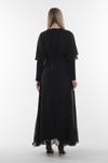 Siyah Uzun Kol Simli Üzeri Şifon Abiye Elbise