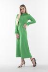 Yeşil Uzun Kol Tüy Detaylı Elbise