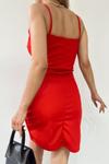 Kırmızı Kruvaze Yaka Askılı Mini Elbise