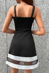 Siyah Kalın Askılı Kalp Yaka Scuba Kumaş Etek Ucu Detay Mini Tül Elbise