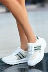 Beyaz Cıon Cilt Yeşil Şeritli Bağcıklı Spor Ayakkabı