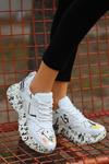 Beyaz Funie Cilt Hologram Detaylı Bağcıklı Spor Ayakkabı