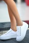 Beyaz Irena Keten Bağcıklı Spor Ayakkabı