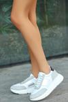 Beyaz/gri Wijn Gri Süet Cilt Detaylı Bağcıklı Spor Ayakkabı