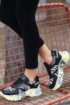 Siyah Funie Cilt Leopar Detaylı Bağcıklı Spor Ayakkabı