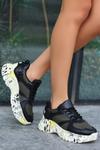 Siyah Funie Cilt Yeşil Detaylı Bağcıklı Spor Ayakkabı