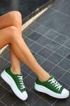 Yeşil Irena Keten Bağcıklı Spor Ayakkabı