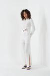 Beyaz Uzun Kollu Crop Gömlek Ve Bol Paça Yırtmaçlı Pantolon Takım