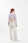 Lila Kısa Gömlek Crop Bel Bağlamalı Rahat Kesim Pantolon Takım