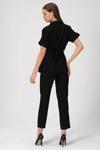 Siyah Kemer Detaylı Gömlek Yaka Bluz Beli Lastikli Havuç Pantolon Aerobin Takım