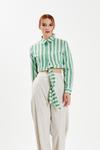 Yeşil Kısa Gömlek Crop Bel Bağlamalı Rahat Kesim Pantolon Takım