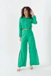 Yeşil Uzun Kollu Crop Gömlek Ve Bol Paça Yırtmaçlı Pantolon Takım