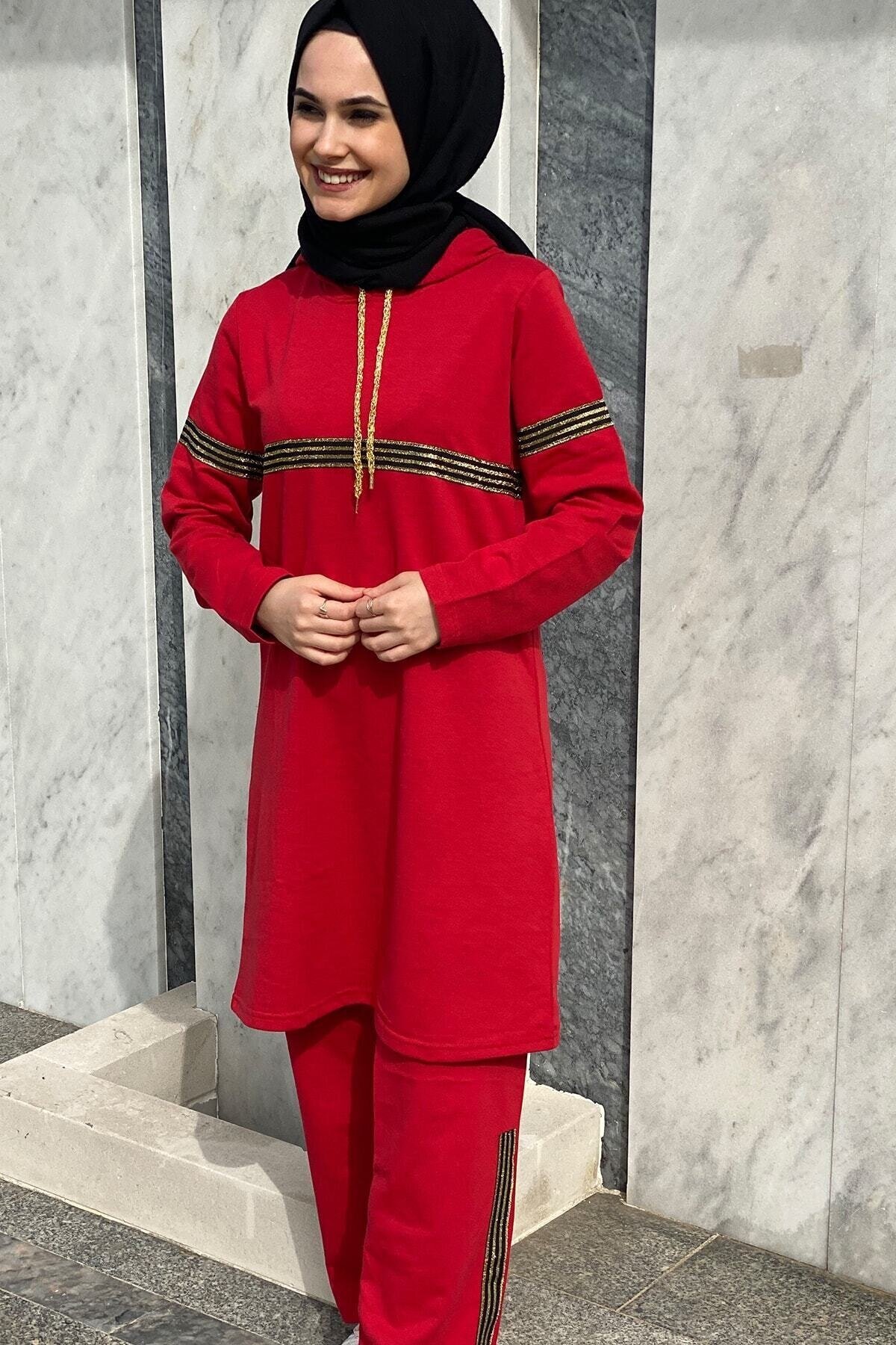 Cng Moda Kırmızı Sim Şeritli Eşofman Takım