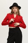 Kırmızı Astarlı Crop Blazer Ceket