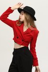 Kırmızı Astarlı Crop Blazer Ceket