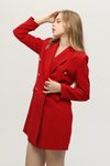 Kırmızı Astarlı Düğme Kapamalı Uzun Blazer Ceket