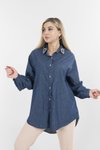 Mavi Düşük Kol Yakası İşleme Detaylı Kot Gömlek