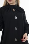 Siyah Uzun Kol Düğme Görünüm Detaylı Gömlek