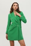 Yeşil Astarlı Düğme Kapamalı Uzun Blazer Ceket