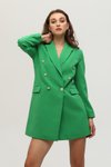 Yeşil Astarlı Düğme Kapamalı Uzun Blazer Ceket