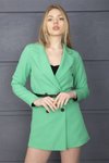Yeşil Kemer Detaylı Düğmeli Kruvaze Blazer Ceket