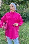 Fuşya Yanları Ayarlanabilir Büzgülü Oversize Terrycotton Gömlek